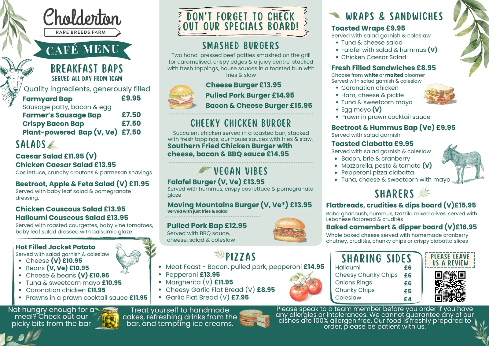 Cholderton Rare Breeds Farm Cafe Menu June 2026